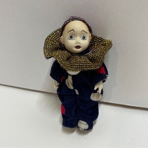 Vintage Pierrot Clown Jester 4" Doll Figure Cloth Face Harlequin Arlequín Small